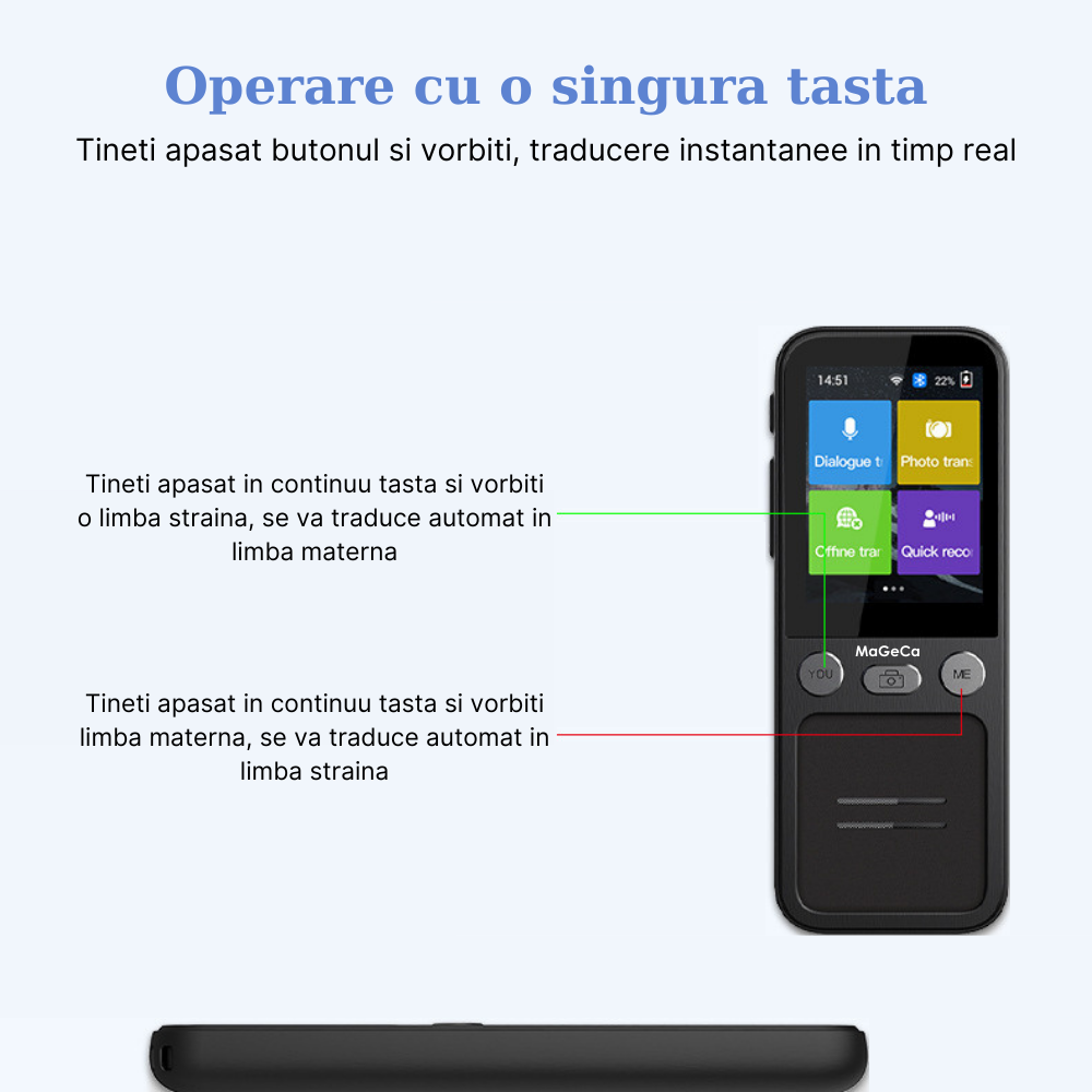 Translator inteligent MaGeCa® T16, Traducere vocala bidirectionala in 137 de limbi online si offline, Traducator text, fotografii in 55 de limbi, WIFI, Ecran tactil 2.4 inchi, 8Gb, Negru [8]