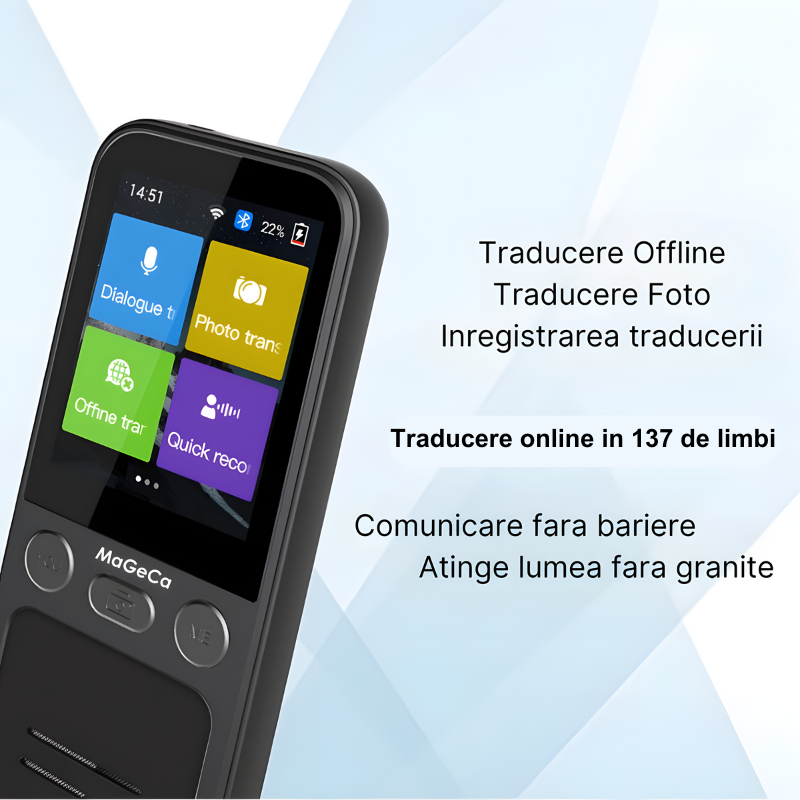 Translator inteligent MaGeCa® T16, Traducere vocala bidirectionala in 137 de limbi online si offline, Traducator text, fotografii in 55 de limbi, WIFI, Ecran tactil 2.4 inchi, 8Gb, Negru [6]
