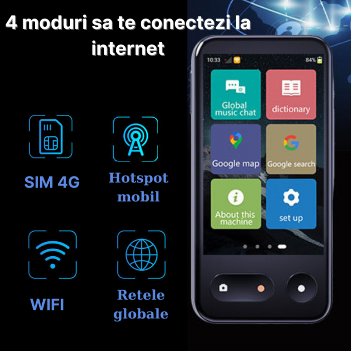 Translator intelligent MaGeCa T7, 4G, WIFI, Bluetooth, HotSpot, Inteligenta artificiala AI ChatGPT, Traducere vocala bidirectionala in 135 de limbi, Traducere foto in 57 de limbi, Traducere text, Ecra [3]