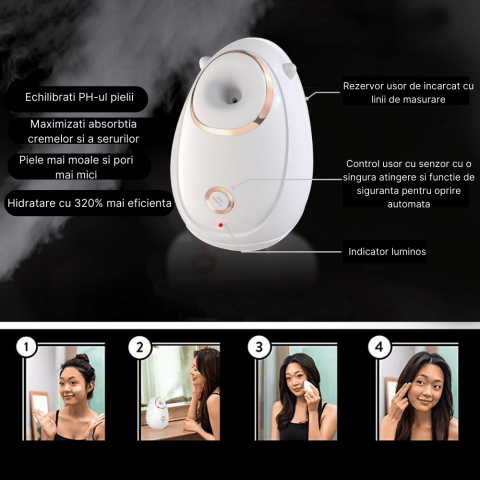 Aparat cu aburi facial MaGeCa®, Nano pulverizare faciala, Hidratare si umidificare, Jet fierbinte de abur, Pulverizator termic, Incalzire rapida [2]