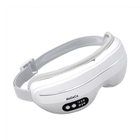 Aparate de masaj - Aparat de masaj pentru ochi MaGeCa®, cu temperatura reglabila, Bluetooth, Muzica de relaxare, Vibratii, Presiunea aerului, Reincarcabil, Acumulator incorporat, Pliabil, Alb