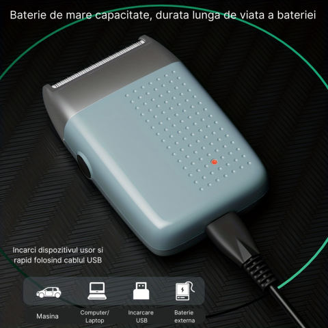 Aparat de ras profesional MaGeCa® cu acumulator, shaver si trimmer, rezistent la apa, impermeabil IPx7, folie titan 55 mm anti-iritare, incarcare USB, putere 5W [2]