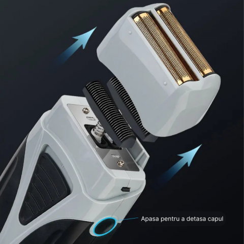 Aparat de ras profesional MaGeCa® fara fir, cu lama dubla, shaver si trimmer, rezistent la apa, incarcare rapida, folie titan anti-iritare pentru piele sensibila, gri/negru [2]