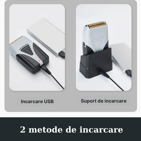 Aparat de ras profesional MaGeCa® fara fir, cu lama dubla, shaver si trimmer, rezistent la apa, incarcare rapida, folie titan anti-iritare pentru piele sensibila, gri/negru [4]