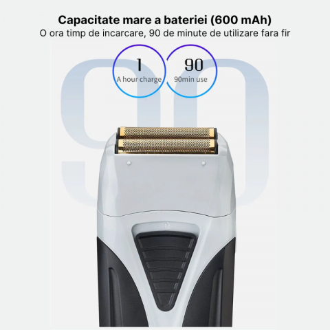 Aparat de ras profesional MaGeCa® fara fir, cu lama dubla, shaver si trimmer, rezistent la apa, incarcare rapida, folie titan anti-iritare pentru piele sensibila, gri/negru [1]