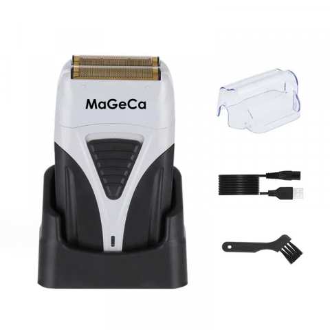 Aparat de ras profesional MaGeCa® fara fir, cu lama dubla, shaver si trimmer, rezistent la apa, incarcare rapida, folie titan anti-iritare pentru piele sensibila, gri/negru [0]