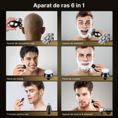 Aparat de ras profesional MaGeCa® pentru barbati, 7D cu cap rotativ, kit profesional de ingrijire pentru barbati 6 in 1, rezistent la apa, incarcare Wireless, display LED, multifunctional, Argintiu [2]