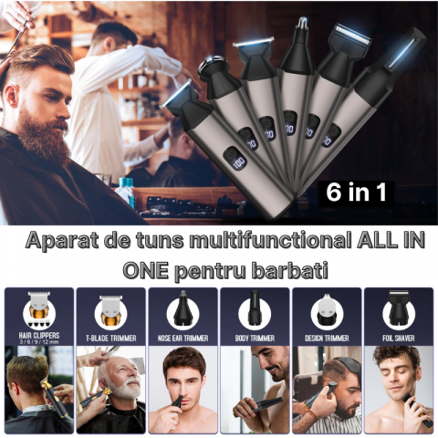 Aparat de tuns si ras profesional 5619 fara fir, Multifunctional 6 in 1, accesorii pentru toate zonele corpului, Putere pana la 7000 RPM, Afisaj LED, Acumulator 800 mAh, Autonomie 90 min, Incarcare US [1]