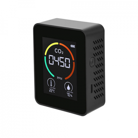 Kit-uri Smart Home si senzori - Aparat pentru masurarea calitatii aerului MaGeCa, 3 in 1, detector CO2-dioxid de carbon, senzor temperatura si umiditate, Negru