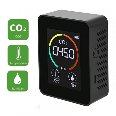 Aparat pentru masurarea calitatii aerului MaGeCa, 3 in 1, detector CO2-dioxid de carbon, senzor temperatura si umiditate, Negru [5]