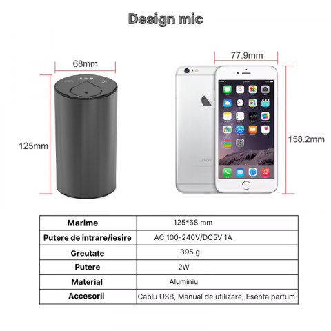 Aparat profesional de odorizare MaGeCa, pentru casa si masina, portabil, aromaterapie cu ulei, rezerva esenta de parfum inclusa, design elegant si modern, baterie 2400mAh, incarcare USB Type-C, Negru [7]