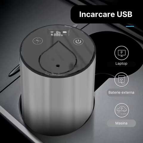 Aparat profesional de odorizare MaGeCa, pentru casa si masina, portabil, aromaterapie cu ulei, rezerva esenta de parfum inclusa, design elegant si modern, baterie 2400mAh, incarcare USB Type-C, Negru [2]