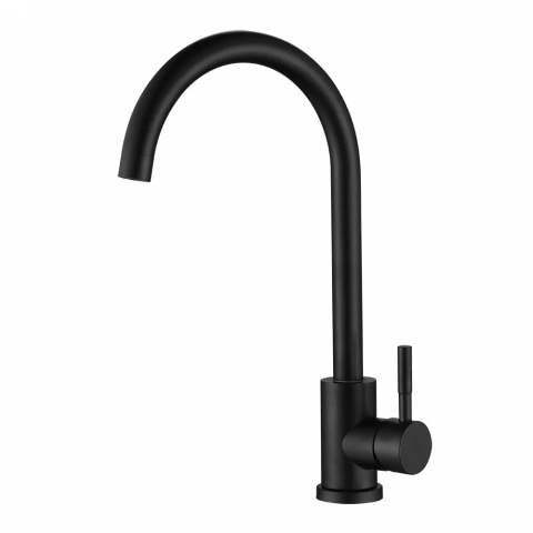Sanitare - Baterie chiuveta bucatarie MaGeCa® din otel inoxidabil, Pipa inalta, Rotatie 360º, Monocomanda, Racorduri incluse, Cartus ceramic, Design modern, Negru