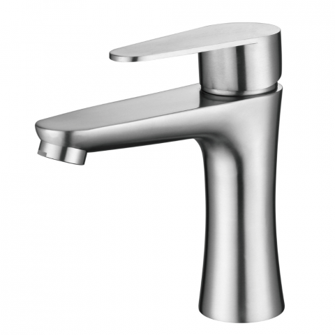 Sanitare - Baterie sanitara MaGeCa® pentru lavoar, Otel inoxidabil, Racorduri incluse, Cartus ceramic, Design modern, 15 cm inaltime, Argintiu