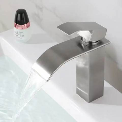 Baterie sanitara MaGeCa® pentru lavoar, Tip cascada, Otel inoxidabil, Monocomanda, Racorduri incluse, Cartus ceramic, Design modern, 18 cm inaltime, Crom [5]