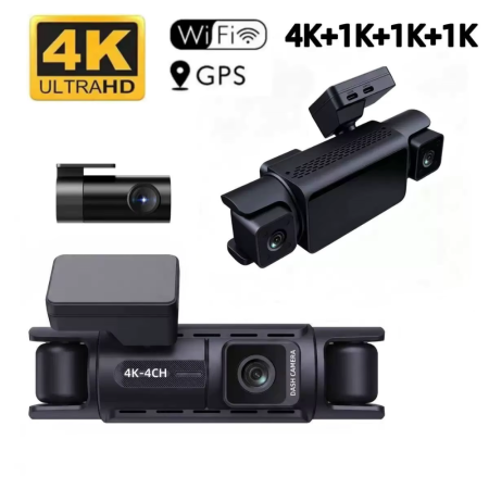 Accesorii auto - Camera auto cu 4 canale MaGeCa, 4K fata si 1080P stanga/dreapta/spate, WIFI, Control aplicatie, Senzor de coliziune G-senzor, GPS incorporat, Inregistrare in bucla, Mod parcare, Vedere nocturna, Tehno