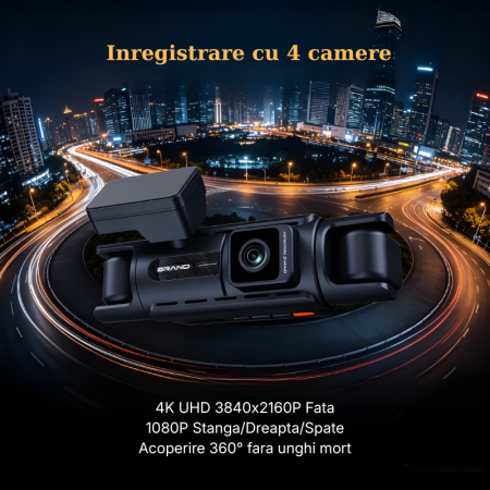 Camera auto cu 4 canale MaGeCa, 4K fata si 1080P stanga/dreapta/spate, WIFI, Control aplicatie, Senzor de coliziune G-senzor, GPS incorporat, Inregistrare in bucla, Mod parcare, Vedere nocturna, Tehno [1]