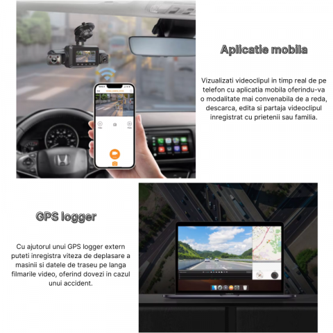 Camera auto de bord MaGeCa, Full HD 1080P, 4 canale, Vedere nocturna, WIFI, GPS, Inregistrare 4 camere simultan, Senzor de coliziune G-senzor, Inregistrare in bucla, Tehnologie WDR [8]
