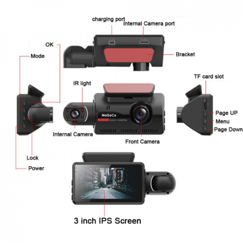 Camera auto de bord MaGeCa®, WIFI, Full HD 1080P, senzor de coliziune G-senzor, 2 camere, fata si interior, filmare continua, vedere nocturna, functia HDR [6]