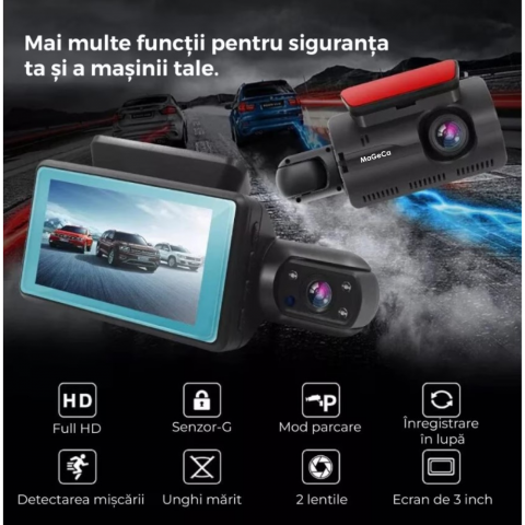 Camera auto de bord MaGeCa®, WIFI, Full HD 1080P, senzor de coliziune G-senzor, 2 camere, fata si interior, filmare continua, vedere nocturna, functia HDR [2]
