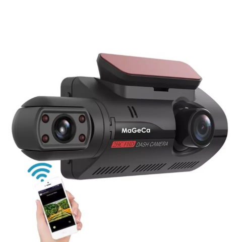 Camere auto - Camera auto de bord MaGeCa®, WIFI, Full HD 1080P, senzor de coliziune G-senzor, 2 camere, fata si interior, filmare continua, vedere nocturna, functia HDR