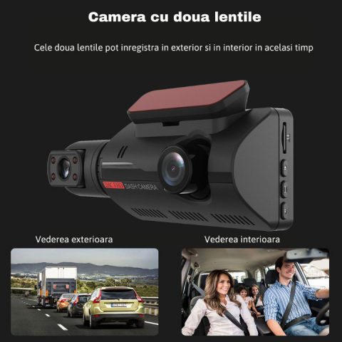 Camera auto de bord MaGeCa®, WIFI, Full HD 1080P, senzor de coliziune G-senzor, 2 camere, fata si interior, filmare continua, vedere nocturna, functia HDR [3]
