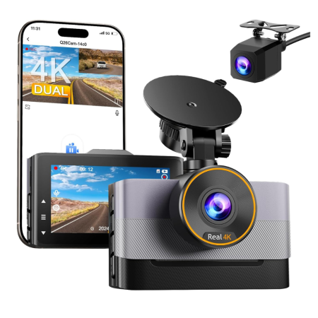 Accesorii auto - Camera auto dubla MaGeCa, 4K fata + 1080P spate, WiFi, Control aplicatie, Senzor de coliziune G-Sensor, Unghi larg 170° + 140°, Vedere nocturna, Mod parcare, Inregistrare in bucla, Tehnologie WDR