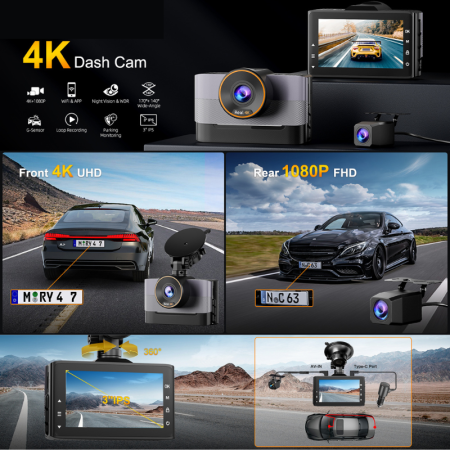 Camera auto dubla MaGeCa, 4K fata + 1080P spate, WiFi, Control aplicatie, Senzor de coliziune G-Sensor, Unghi larg 170° + 140°, Vedere nocturna, Mod parcare, Inregistrare in bucla, Tehnologie WDR [2]