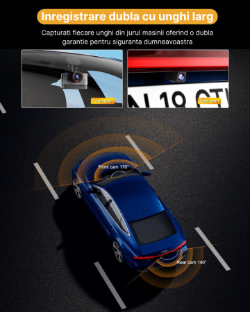 Camera auto dubla MaGeCa, 4K fata + 1080P spate, WiFi, Control aplicatie, Senzor de coliziune G-Sensor, Unghi larg 170° + 140°, Vedere nocturna, Mod parcare, Inregistrare in bucla, Tehnologie WDR [3]