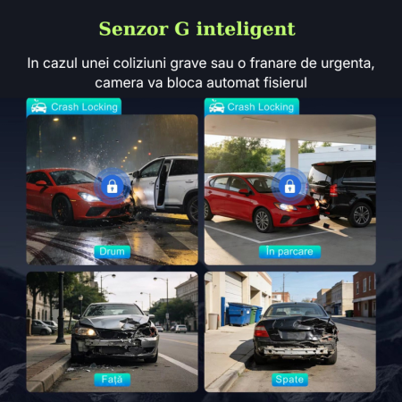 Camera auto dubla MaGeCa,  4K Ultra HD fata si spate, WIFI, Control aplicatie, Senzor de coliziune G-senzor, GPS incorporat, Inregistrare in bucla, Mod parcare, Vedere nocturna, Ecran IPS 3.19 inch, T [4]