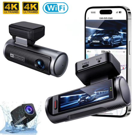 Camere auto - Camera auto dubla MaGeCa,  4K Ultra HD fata si spate, WIFI, Control aplicatie, Senzor de coliziune G-senzor, GPS incorporat, Inregistrare in bucla, Mod parcare, Vedere nocturna, Ecran IPS 3.19 inch, T