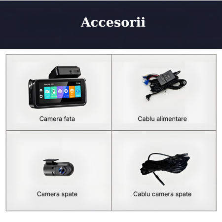 Camera auto dubla MaGeCa, Conexiune 4G cartela SIM, Camera fata UHD 4K + camera spate Full HD 1080P, Ecran 3.69 inch, Monitorizare de la distanta, GPS integrat,  Functii ADAS + BSD, G-senzor, Inregist [5]