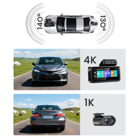 Camera auto dubla MaGeCa, Conexiune 4G cartela SIM, Camera fata UHD 4K + camera spate Full HD 1080P, Ecran 3.69 inch, Monitorizare de la distanta, GPS integrat,  Functii ADAS + BSD, G-senzor, Inregist [9]