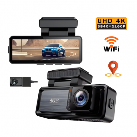 Camere auto - Camera auto dubla MaGeCa M6, Camera fata 4K Ultra HD + Camera spate 1080P, WIFI, Control aplicatie, Senzor de coliziune G-senzor, GPS incorporat, Inregistrare in bucla, Mod parcare, Vedere nocturna, T