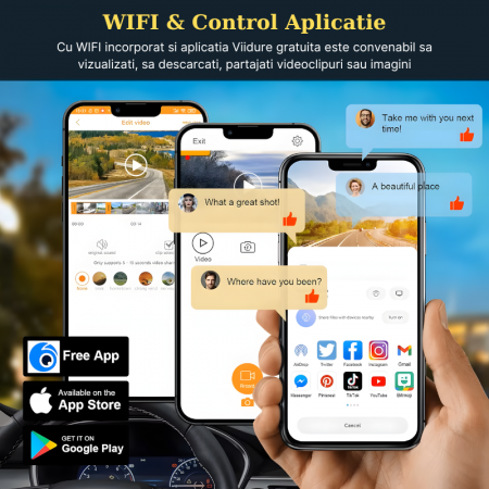 Camera auto dubla MaGeCa M6, Camera fata 4K Ultra HD + Camera spate 1080P, WIFI, Control aplicatie, Senzor de coliziune G-senzor, GPS incorporat, Inregistrare in bucla, Mod parcare, Vedere nocturna, T [2]