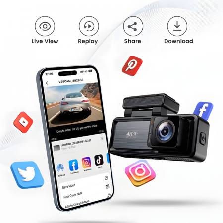Camera auto dubla MaGeCa M6, Camera fata 4K Ultra HD + Camera spate 1080P, WIFI, Control aplicatie, Senzor de coliziune G-senzor, GPS incorporat, Inregistrare in bucla, Mod parcare, Vedere nocturna, T [3]