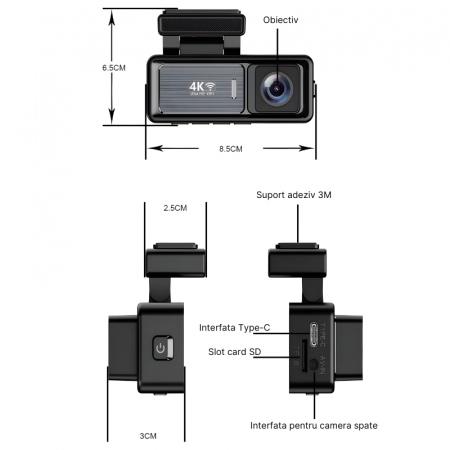 Camera auto dubla MaGeCa M6, Camera fata 4K Ultra HD + Camera spate 1080P, WIFI, Control aplicatie, Senzor de coliziune G-senzor, GPS incorporat, Inregistrare in bucla, Mod parcare, Vedere nocturna, T [7]