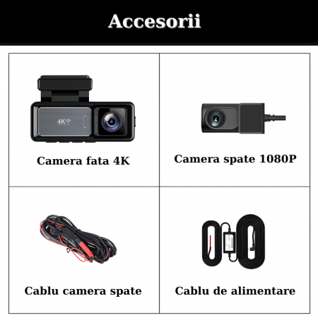 Camera auto dubla MaGeCa M6, Camera fata 4K Ultra HD + Camera spate 1080P, WIFI, Control aplicatie, Senzor de coliziune G-senzor, GPS incorporat, Inregistrare in bucla, Mod parcare, Vedere nocturna, T [5]