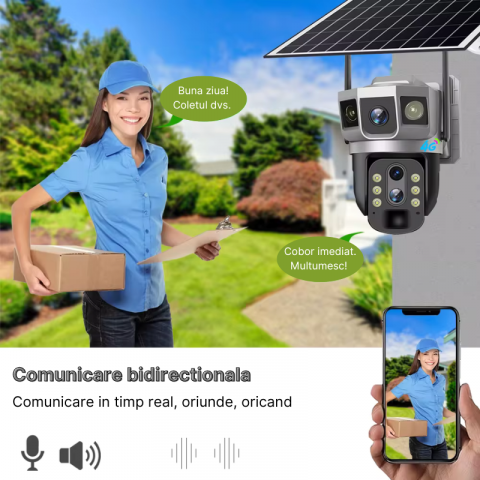 Camera de supraveghere cu panou solar, 4G, Cartela SIM, 4MP Full HD, Zoom 10X, Rotire automata, 3 zone supravegheate simultan, Detectarea miscarii, Comunicare bidirectionala, Vedere nocturna, Stocare [4]