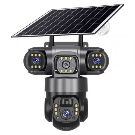 Camere de supraveghere - Camera de supraveghere cu panou solar MaGeCa, 4G, Cartela SIM, 6MP Full HD, 3 zone supravegheate simultan, Detectarea miscarii, Comunicare bidirectionala, Vedere nocturna, Stocare prin card SD/Cloud,