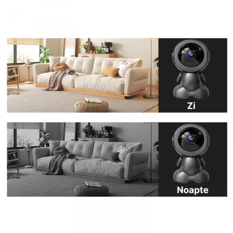 Camera de supraveghere tip robot Q01-H, WIFI, 3MP Full HD 1080P, Functie babymonitor, Vedere nocturna, Comunicare bidirectionala, Detectare miscare, Stocare card SD/Cloud, Rotire orizontal 355°/vertic [6]