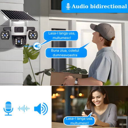 Camera de supraveghere tripla cu panou solar MaGeCa, 4G, Cartela SIM, 6MP Full HD, Baterie 8000 mAh, Panou solar 8W, 3 zone supravegheate simultan, Comunicare bidirectionala, Vedere nocturna, Detectar [3]