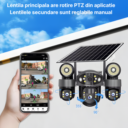 Camera de supraveghere tripla cu panou solar MaGeCa, Conexiune 4G, 6MP Full HD, Baterie 8000 mAh, Panou solar 8W, Comunicare bidirectionala, Vedere nocturna, Detectarea miscarii, Stocare prin card SD/ [7]