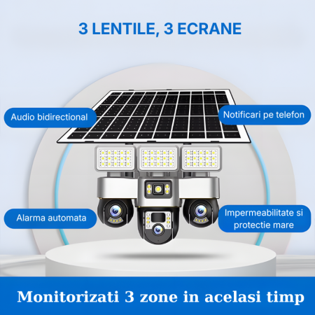Camera de supraveghere tripla MaGeCa cu panou solar si proiector LED, Cartela SIM, 4G, 15MP Full HD, 3 zone supravegheate simultan, Comunicare bidirectionala, Detectarea miscarii, Vedere nocturna, Rez [3]