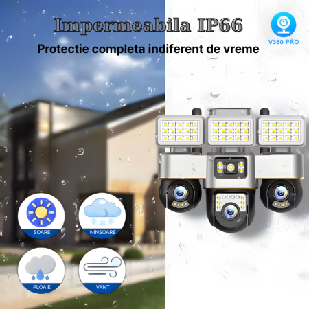 Camera de supraveghere tripla MaGeCa WiFi cu proiector LED, 12MP Full HD, 3 zone supravegheate simultan, Comunicare bidirectionala, Detectarea miscarii, Vedere nocturna, Rezistanta la apa IP66, Stocar [8]