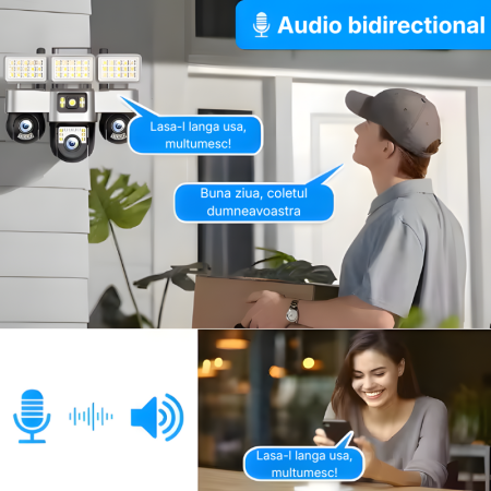 Camera de supraveghere tripla MaGeCa WiFi cu proiector LED, 12MP Full HD, 3 zone supravegheate simultan, Comunicare bidirectionala, Detectarea miscarii, Vedere nocturna, Rezistanta la apa IP66, Stocar [2]