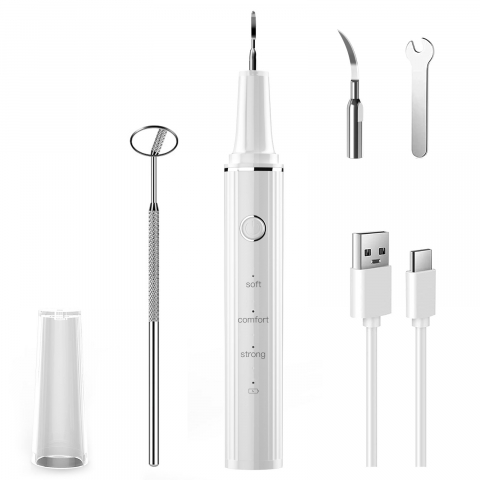 Dispozitiv pentru curatarea dintilor cu ultrasunete MaGeCa®, indeparteaza tartrul si petele, 3 trepte de viteza, rezistent la apa, incarcare USB Type-C, Alb [0]