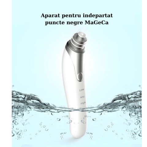 Dispozitiv pentru indepartat puncte negre MaGeCa®, cu vacuum, 3 trepte de absorbtie, 3 capete interschimbabile, curatarea tenului de acnee si grasime, baterie 600 mAh, incarcare USB, alb [3]