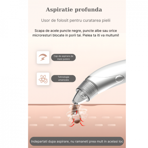 Dispozitiv pentru indepartat puncte negre MaGeCa®, cu vacuum, 3 trepte de absorbtie, 3 capete interschimbabile, curatarea tenului de acnee si grasime, baterie 600 mAh, incarcare USB, alb [4]