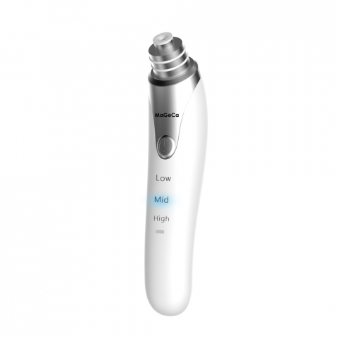 Aparate intretinere personala - Dispozitiv pentru indepartat puncte negre MaGeCa®, cu vacuum, 3 trepte de absorbtie, 3 capete interschimbabile, curatarea tenului de acnee si grasime, baterie 600 mAh, incarcare USB, alb